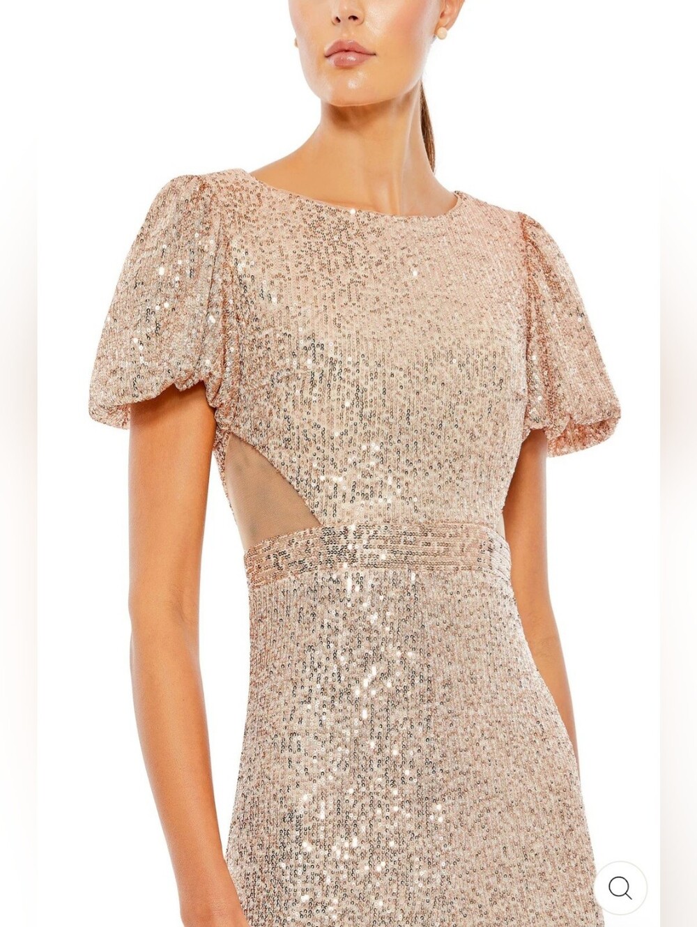 Mac Duggal Rose Gold Sequin Jumpsuit with Puff Sleeves